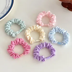 Korean Style Pleated Fabric Scrunchie Solid Color High Elasticity Hair Tie For Women Girls Sweet Daily Headwear Accessories