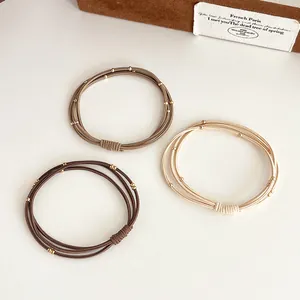 Lot de 3 élastiques à cheveux minimalistes tons café à haute élasticité et billes d'or