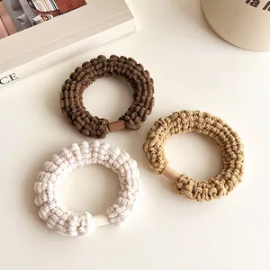 Lot de 3 chouchous épais en velours tricoté couleurs marron, kaki et crème pour femme