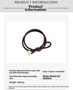 Detail of coffee brown double-layer hair tie with 5cm diameter and gold metal accents