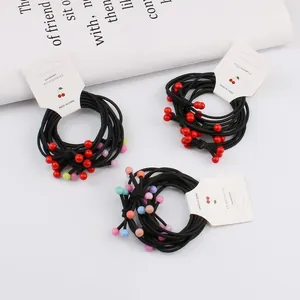 Korean Style Elastic Hair Ties With Cherry Resin Beads High Stretch Hair Bands For Women Girls Sweet Daily Hair Accessories