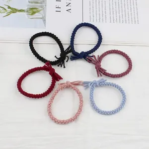6-piece thick braided elastic hair ties set in assorted colors with tassel accents