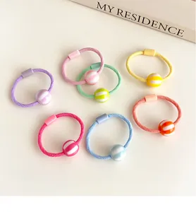 Set de 7 gomas de pelo de colores dulces de alta elasticidad con cuentas a rayas