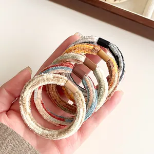 5er-Set elastische Plüsch-Haargummis in Erdtönen für Damen-Frisuren, weiche Textur