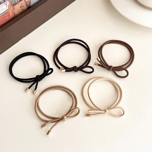 Women High Elastic Hair Tie Minimalist Bow Knot Hair Rope With Metal Cap Nylon Earthy Tone Scrunchies For Daily Use