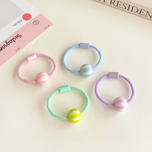 Lazos para el Cabello Elásticos de Color Caramelo Macaron con Cuentas Redondas de Rayas Sujetadores de Coleta de Nylon para Niñas