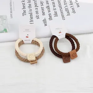 Élastiques à Cheveux Tressés Haute Élasticité Scrunchies Épaissis Avec Décoration Visage Souriant Accessoires de Cheveux Mode Femme