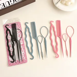 Set de 4 herramientas de peinado con peine de cola y agujas en varios colores