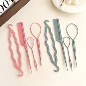 Set de peinado de 8 piezas con peines de cola y herramientas para el cabello rosa y azul