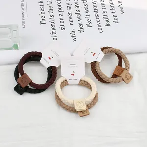 Lot d'élastiques à cheveux tressés avec breloques carrées smiley sur carte support