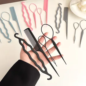 Kit de herramientas de peinado con peine de cola y agujas para el pelo de colores