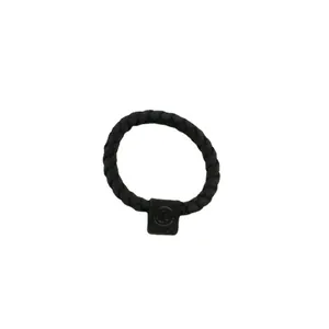 Minimalistisches schwarzes gewebtes Haargummi mit quadratischem Smiley-Anhänger