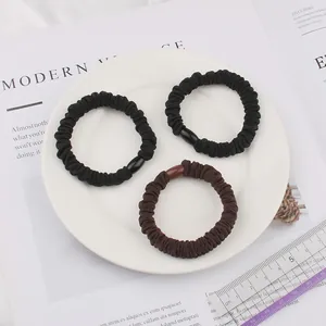 Set of 3 minimalist high-elastic scrunchies in black and coffee brown colors