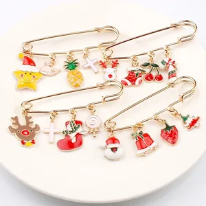 Broche en Alliage de Dessin Animé de Noël Émail pour Femmes Enfants Mignon Père Noël Renne Épingle de Sûreté Bijoux Accessoire de Sac Cadeau