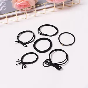 Set di 6 elastici per capelli neri ad alta elasticità con perla dorata e trama tessuta