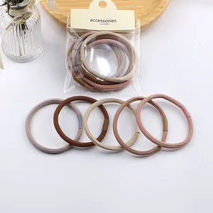 Set of 5 high elasticity Korean style hair ties in minimalist earth tones for women