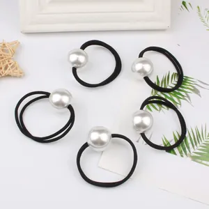 Minimalist Faux Artificial Pearl Hair Tie High Elastic Black Rubber Band Ponytail Holder Elegant Hair Accessories For Women Girls