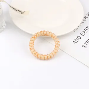 Elastic beige leopard print spiral phone cord hair tie on decorative ceramic plate