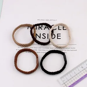 Set of 5 elastic braided hair ties in neutral earth tones for ponytails and buns