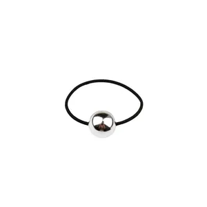 Minimalist black elastic hair tie with a large polished silver bead for sleek ponytail styles