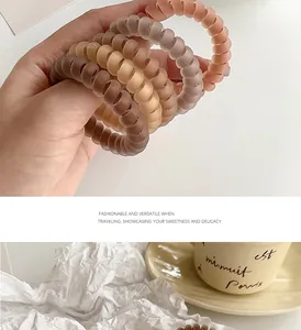 Close-up of matte spiral telephone wire hair ties in various brown earth tones