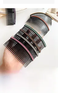 Close-up of curved hair combs with colorful rhinestones for styling side bangs