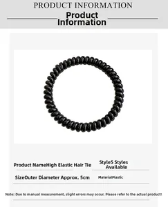 Detailansicht eines schwarzen Spiralhaargummis mit 5 cm Durchmesser und elastischem Kunststoff