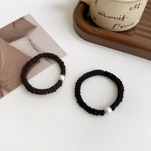 Coletero Minimalista de Tela Plisada Con Perla de Imitación Elegante Elástico para el Cabello para Mujeres Niñas Diario
