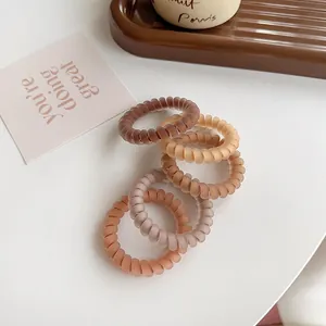 5-piece matte coffee-toned spiral hair ties set with high elasticity and simple design