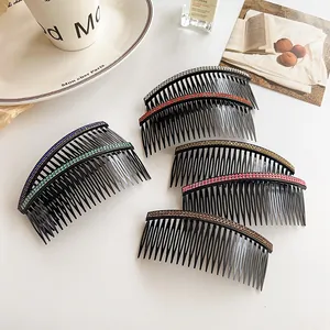 Set of 6 large plastic hair combs with colorful rhinestones for styling and fixing hair