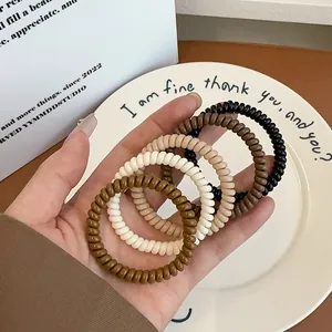 Einfache Hochelastische Spirale Telefonkabel Haargummis Erdtöne Keine Falten Haarbänder Für Damen Mädchen Täglicher Schmuck