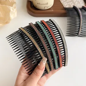 Elegant hair side comb set with colorful rhinestones on black base for women's hairstyles