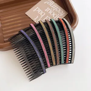 Set of seven sparkling rhinestone hair side combs in multiple colors for elegant hairstyling