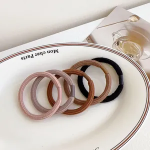 Seamless High Elasticity Ribbed Hair Ties For Women Solid Color Nylon Milk Tea Brown Black Scrunchies Hair Bands