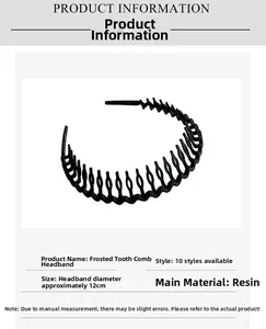 Detail of matte black resin headband with non-slip wavy teeth and 12cm diameter size