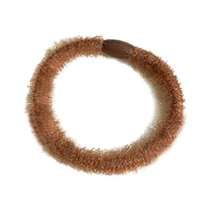 Minimalist brown plush hair scrunchie for women with high elasticity on white background