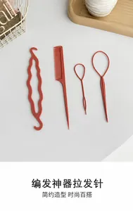 Detail showing precise dimensions of the 4-piece red hair braiding tool kit