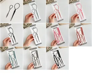 Detail view of 4pcs hair styling tool set in multiple colors with plastic pull hair pins