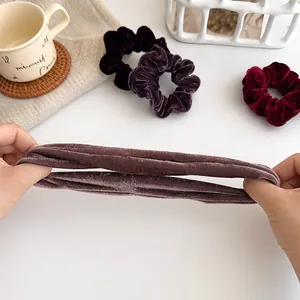 Elastic velvet scrunchies and headband set in wine red and purple for elegant hairstyling