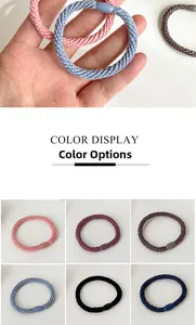 Detail of high-elastic braided hair ties showing various colors and reinforced joints