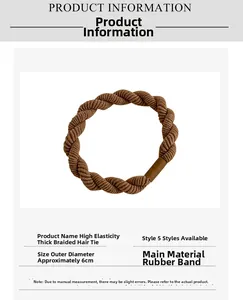 Dettaglio dell'elastico per capelli intrecciato marrone spesso ad alta elasticità da 6 cm
