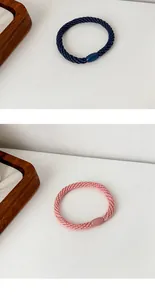 Close-up of durable woven elastic hair ties with smooth seamless resin fasteners