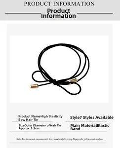 Detail of high-elasticity bow hair tie with metal ends and 5.5cm diameter measurement