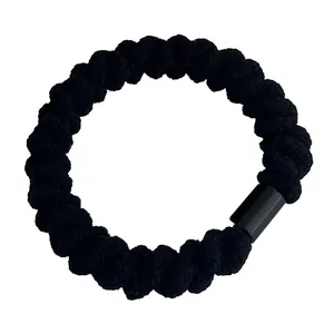 Elastico per capelli nero intrecciato spesso con chiusura cilindrica per coda di cavallo