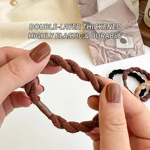 Elastici per capelli spessi a doppio filo in marrone, nero e beige per coda di cavallo