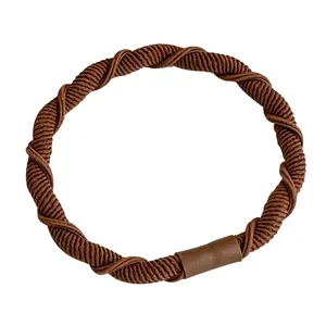 Durable high-elastic coffee brown twisted hair tie with matte reinforced interface