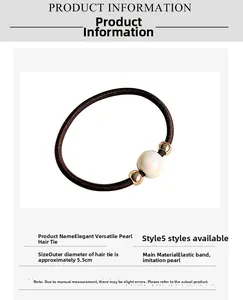 Detail showing high-elasticity hair tie with pearl accent and 5.5cm outer diameter
