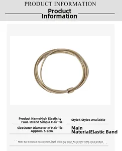 Detail showing high elastic 4-strand woven hair tie in champagne with metal fastener
