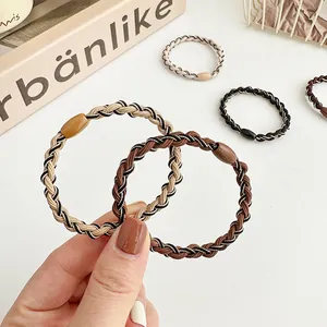 High-elasticity braided hair ties in earth tones with decorative resin beads set of four