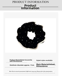 Detail of velvet scrunchie with rhinestones measuring approximately 11cm in diameter